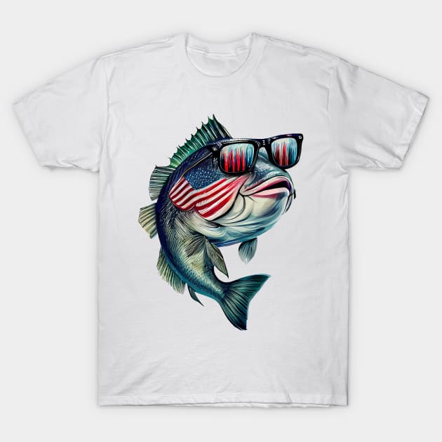 Cool American Bass Fish #3 T-Shirt by Chromatic Fusion Studio